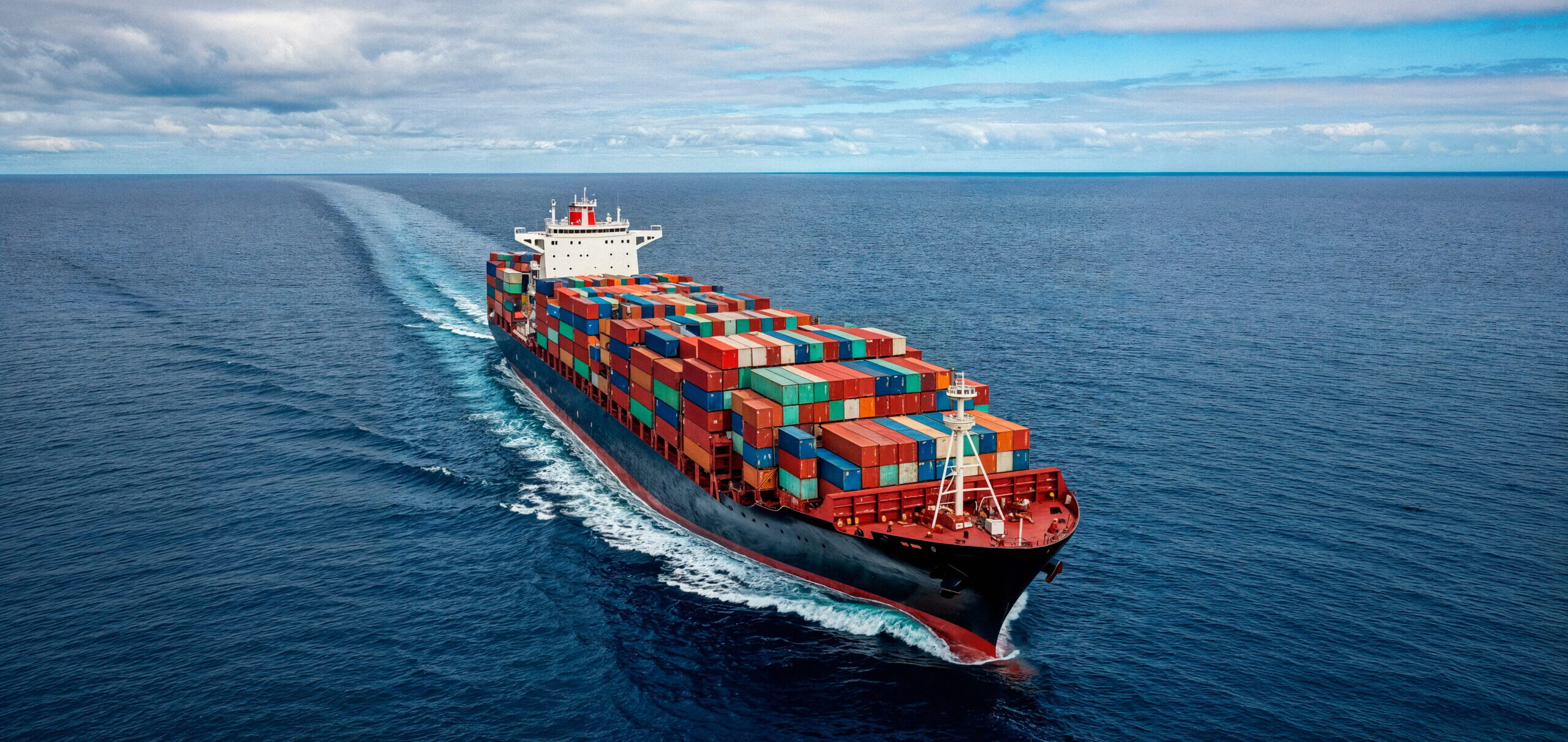 Cargo ship navigating the open ocean